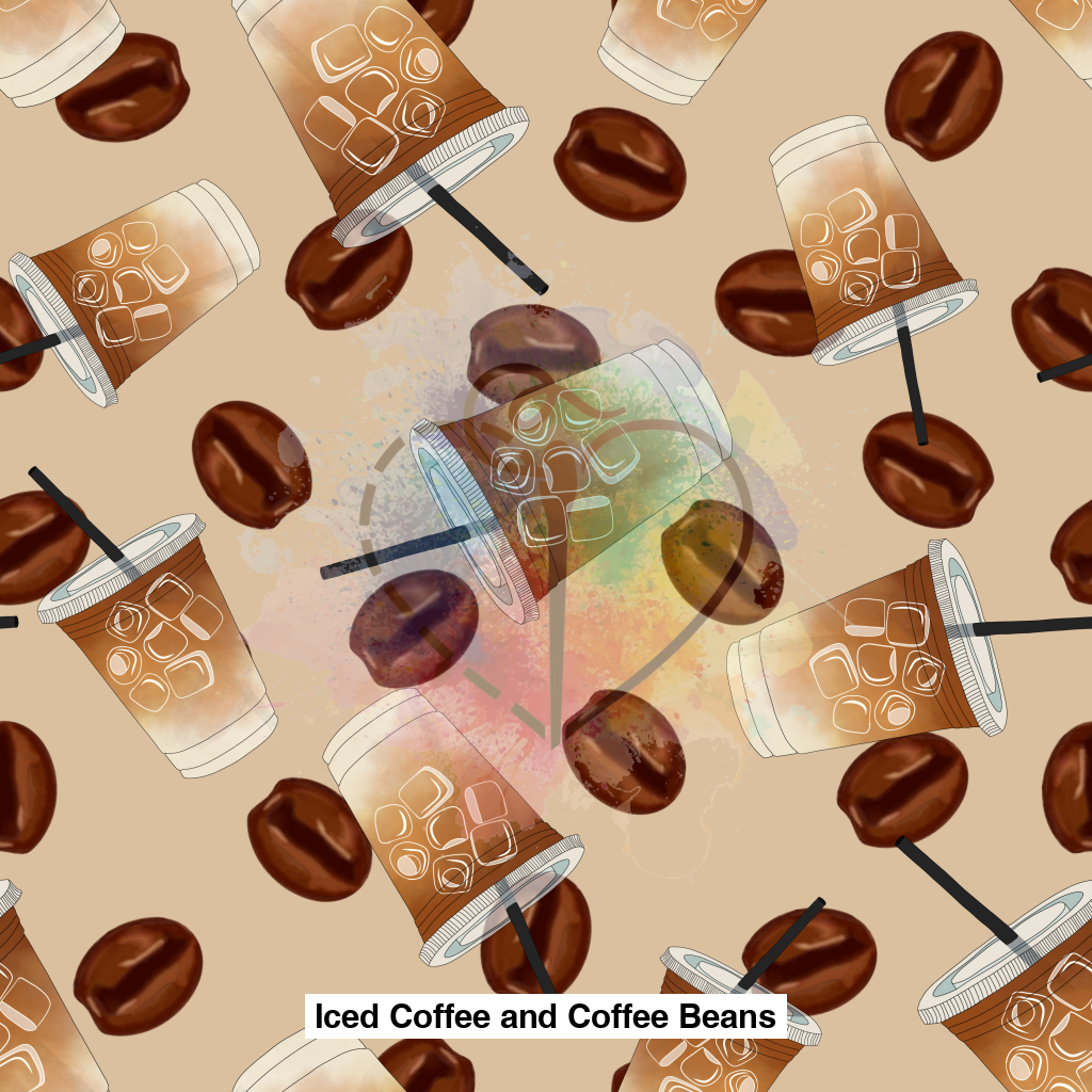 Iced Coffee And Beans Fabric Fabrics