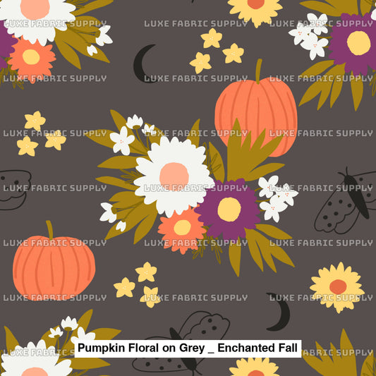 Pumpkin Floral On Grey _ Enchanted Fall Fvs Catalog