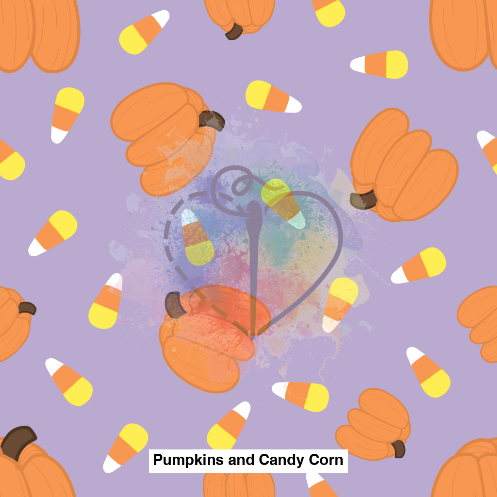 Pumpkins And Candy Corn Fabric Fabrics