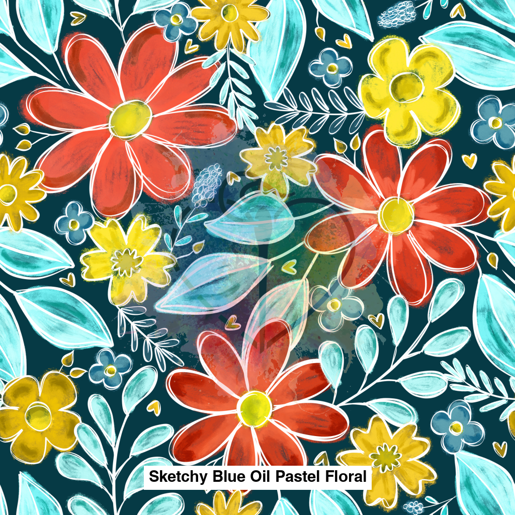 Sketchy Blue Oil Pastel Floral Lfs Catalog