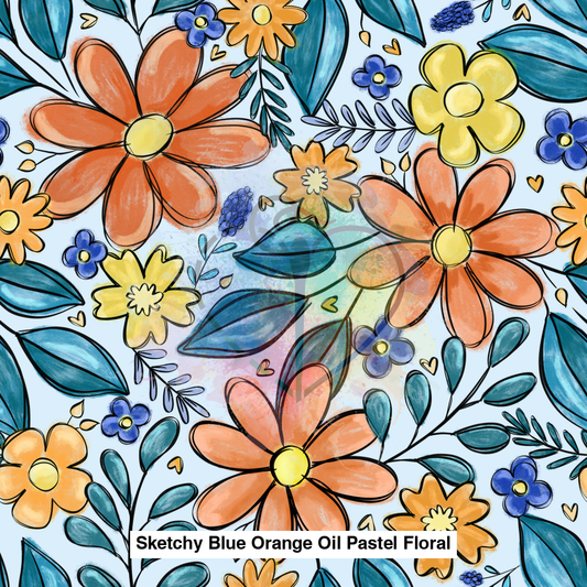 Sketchy Blue Orange Oil Pastel Floral Lfs Catalog