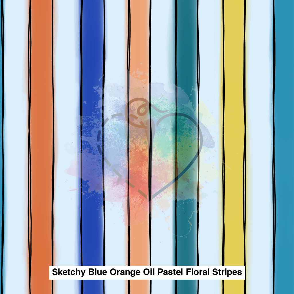 Sketchy Blue Orange Oil Pastel Floral Stripes Lfs Catalog