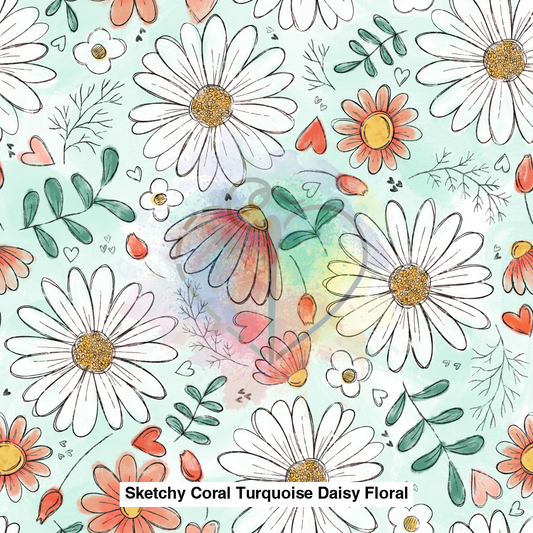 Sketchy Coral Turquoise Daisy Floral Lfs Catalog