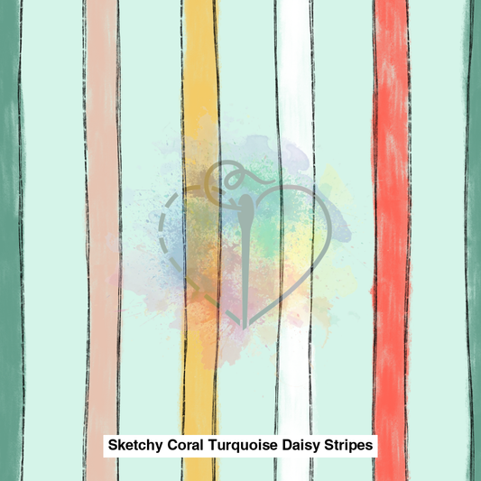 Sketchy Coral Turquoise Daisy Stripes Lfs Catalog