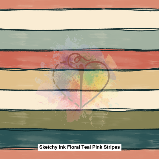 Sketchy Ink Floral Teal Pink Stripes Lfs Catalog