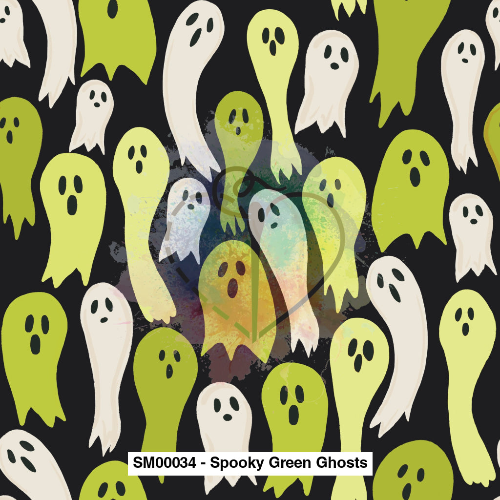 Sm00034 - Spooky Green Ghosts Fabric Fabrics