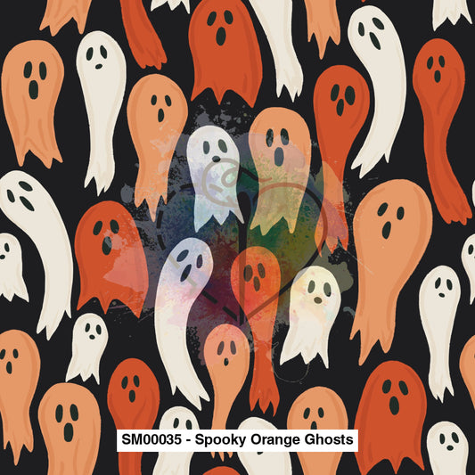 Sm00035 - Spooky Orange Ghosts Fabric Fabrics