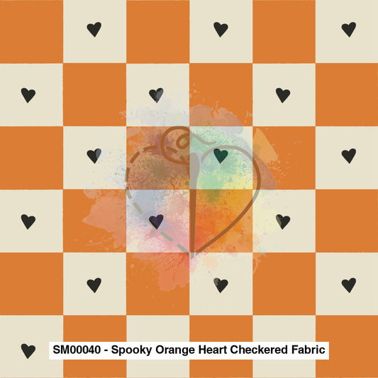 Sm00040 - Spooky Orange Heart Checkered Fabric Fabrics