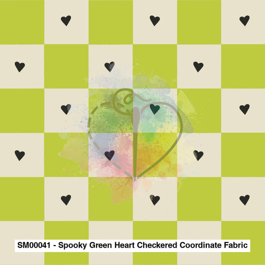 Sm00041 - Spooky Green Heart Checkered Coordinate Fabric Fabrics