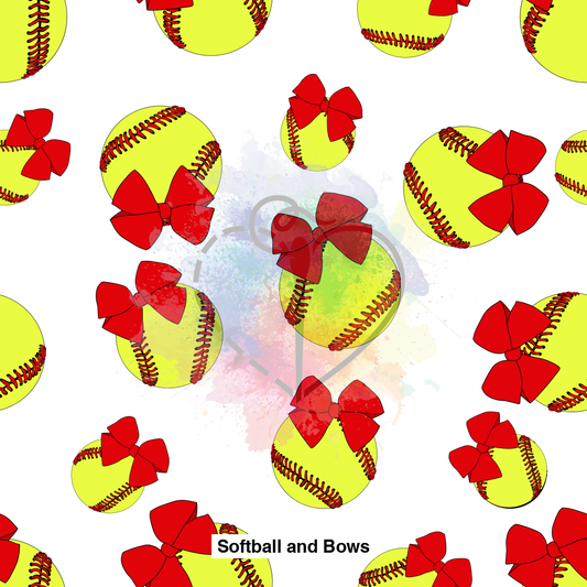 Softball And Bows Fabric Fabrics