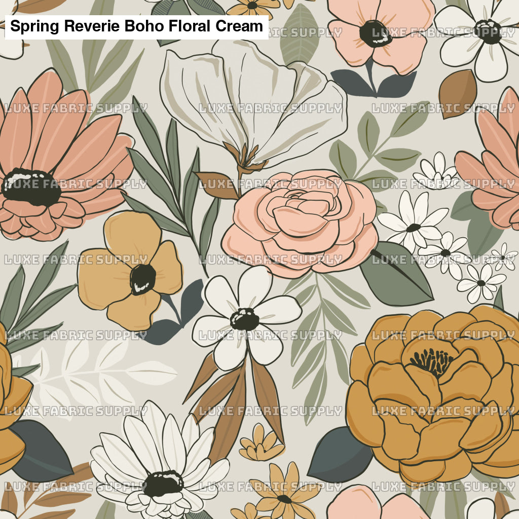 Spring Reverie Boho Floral Cream Fabric