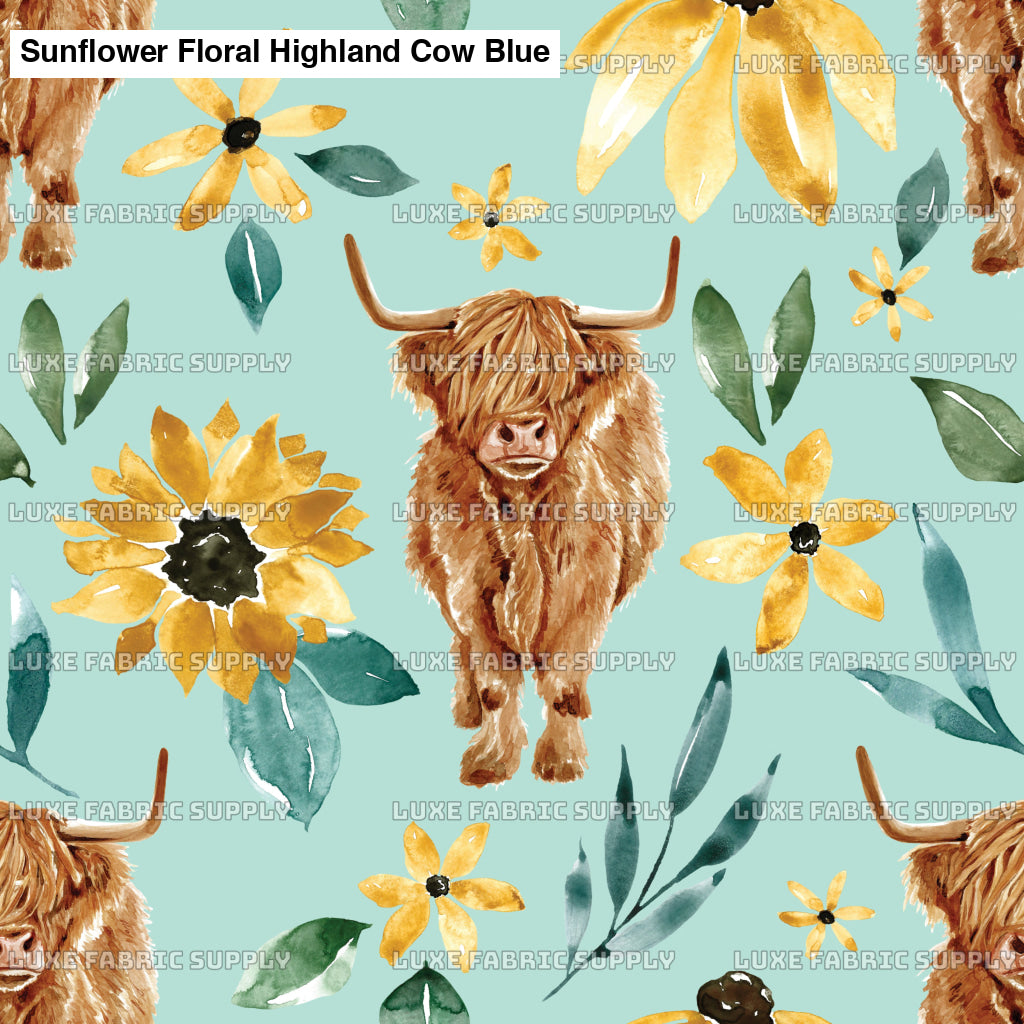 Sunflower Floral Highland Cow Blue Lfs Catalog