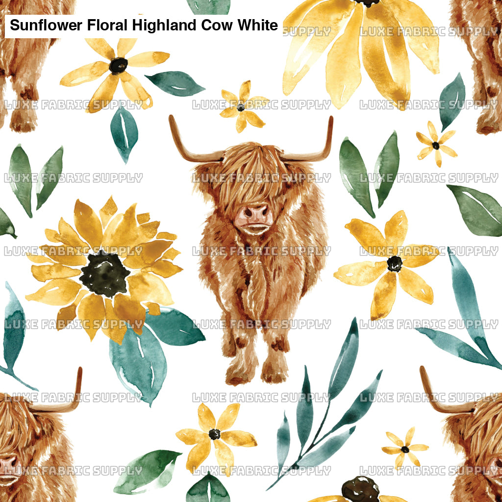 Sunflower Floral Highland Cow White Lfs Catalog