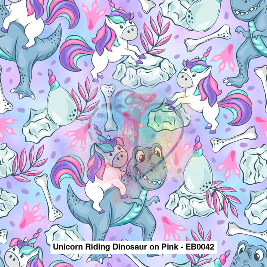 Unicorn Riding Dinosaur On Pink - Eb0042