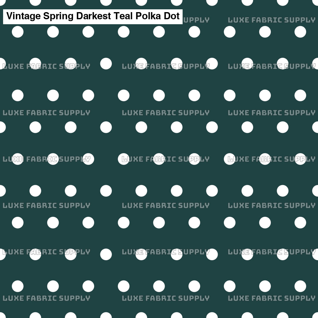 Vintage Spring Darkest Teal Polka Dot Fabric