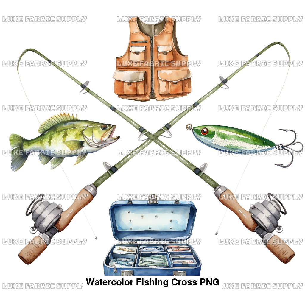 Watercolor Fishing Cross Png Panel