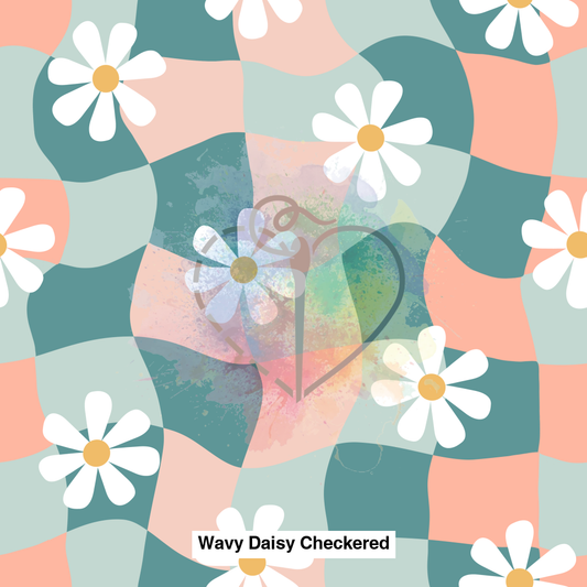 Wavy Daisy Checkered Fabric Fabrics