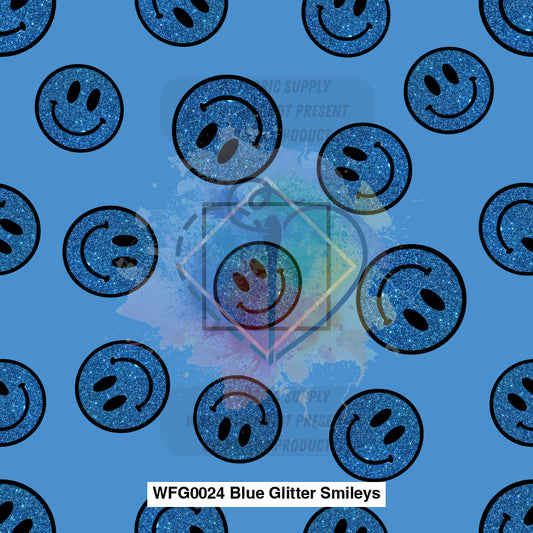 Wfg0024 Blue Glitter Smileys Fabric