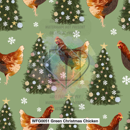 Wfg0051 Green Christmas Chicken Fabric