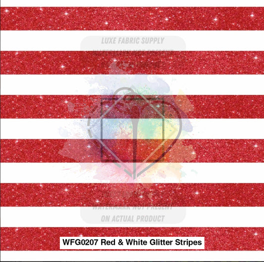 Wfg0207 Red & White Glitter Stripes Fabric