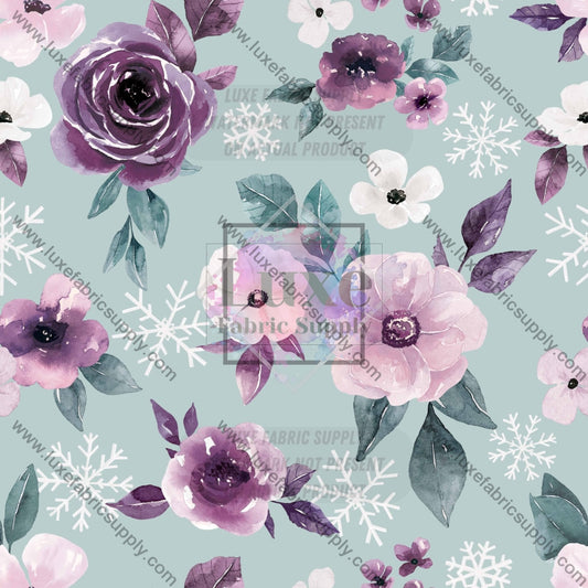 Crn00084 - Sugar Plum Christmas Snowflake Floral Blue Fabric