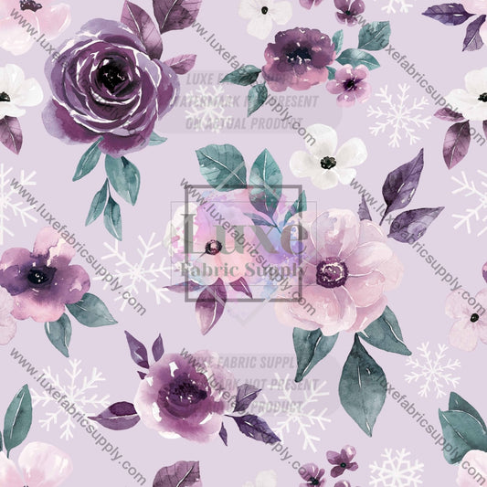 Crn00085 - Sugar Plum Christmas Snowflake Floral Light Purple Fabric