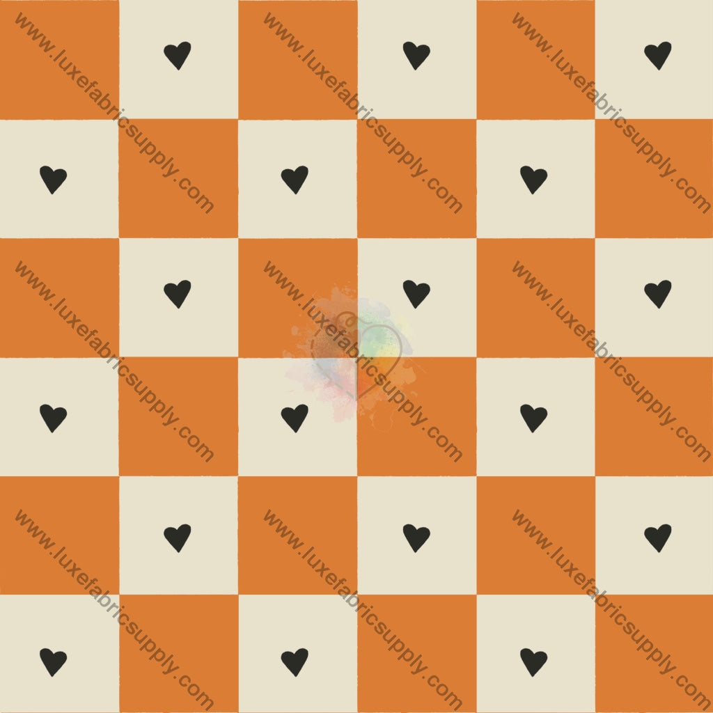 Sm00040 - Spooky Orange Heart Checkered Fabric Fabrics
