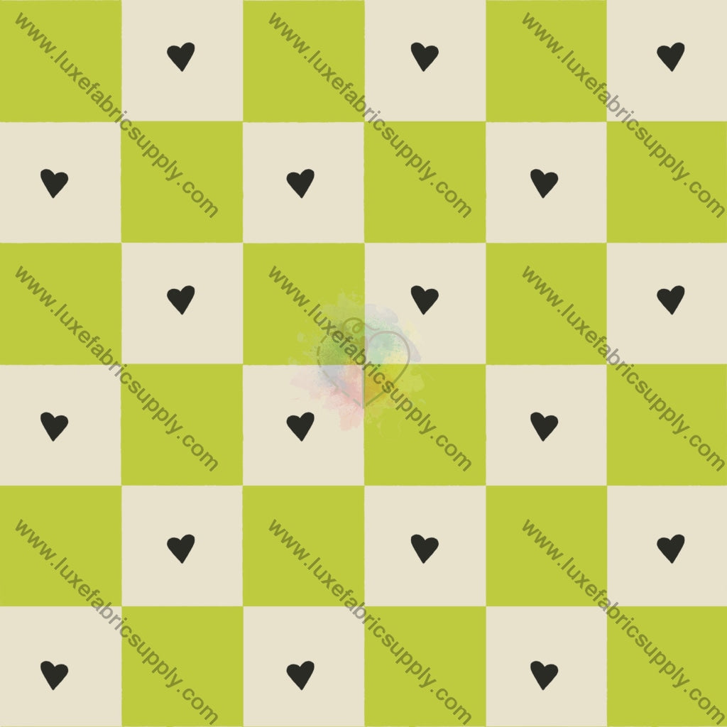 Sm00041 - Spooky Green Heart Checkered Coordinate Fabric Fabrics